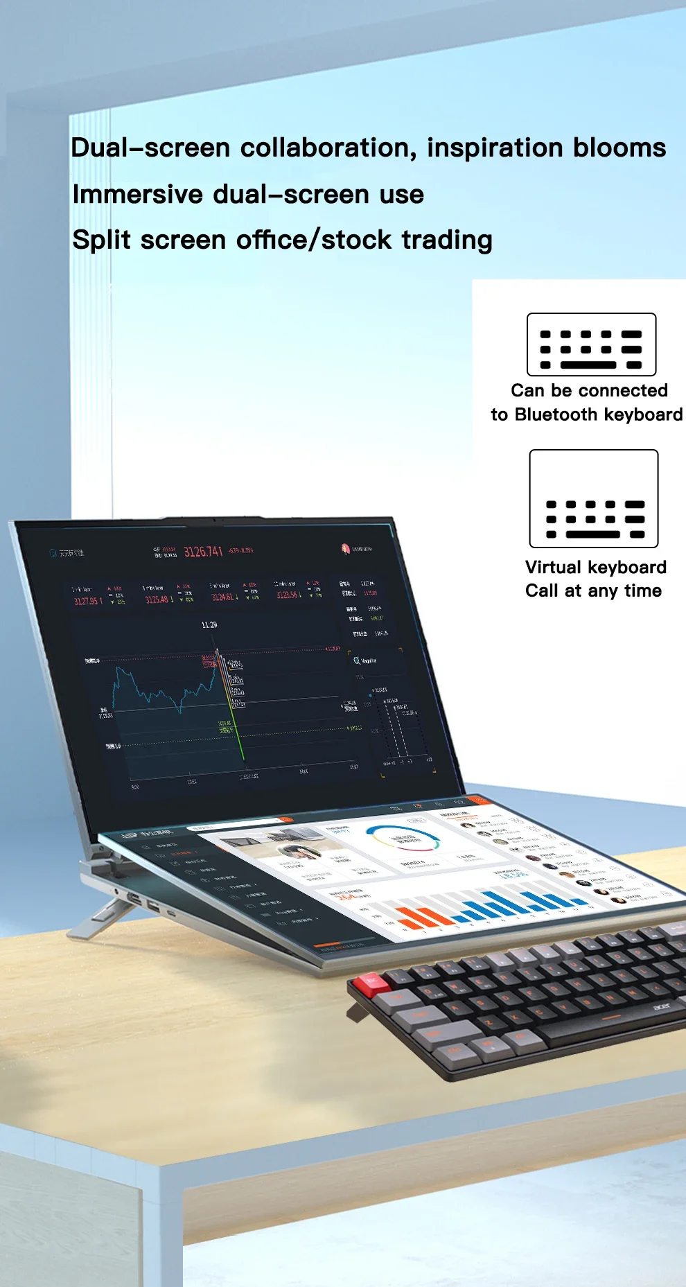 SZBOX DS16 16inch Dual Screen Laptop i5-12450H / i7-1260P Wins 11 2.5K 1024 / IPS WIFI BT 57.76WH Battery 16" Double Laptop 3