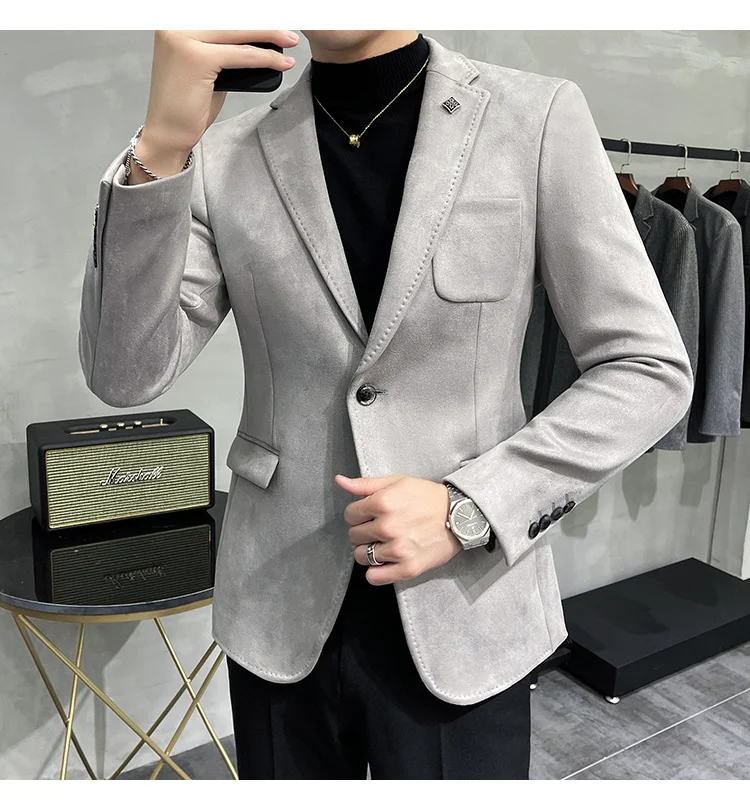 blazer for men wedding Color 6 Costume Homme Deerskin Jacket Suit Men Casual Slim Blazer Hombre Suit Leather Jacket Men Terno Masculino Men Clothing casual blazer