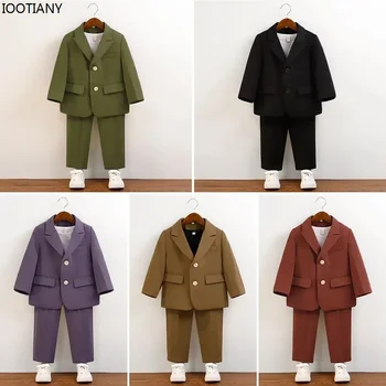 Abiti uniformi scolastiche per bambini Primavera 2024 Cachi Belli ragazzi Abiti di compleanno Casual Bambini Piano Performance Blazer Set 2 3 Y