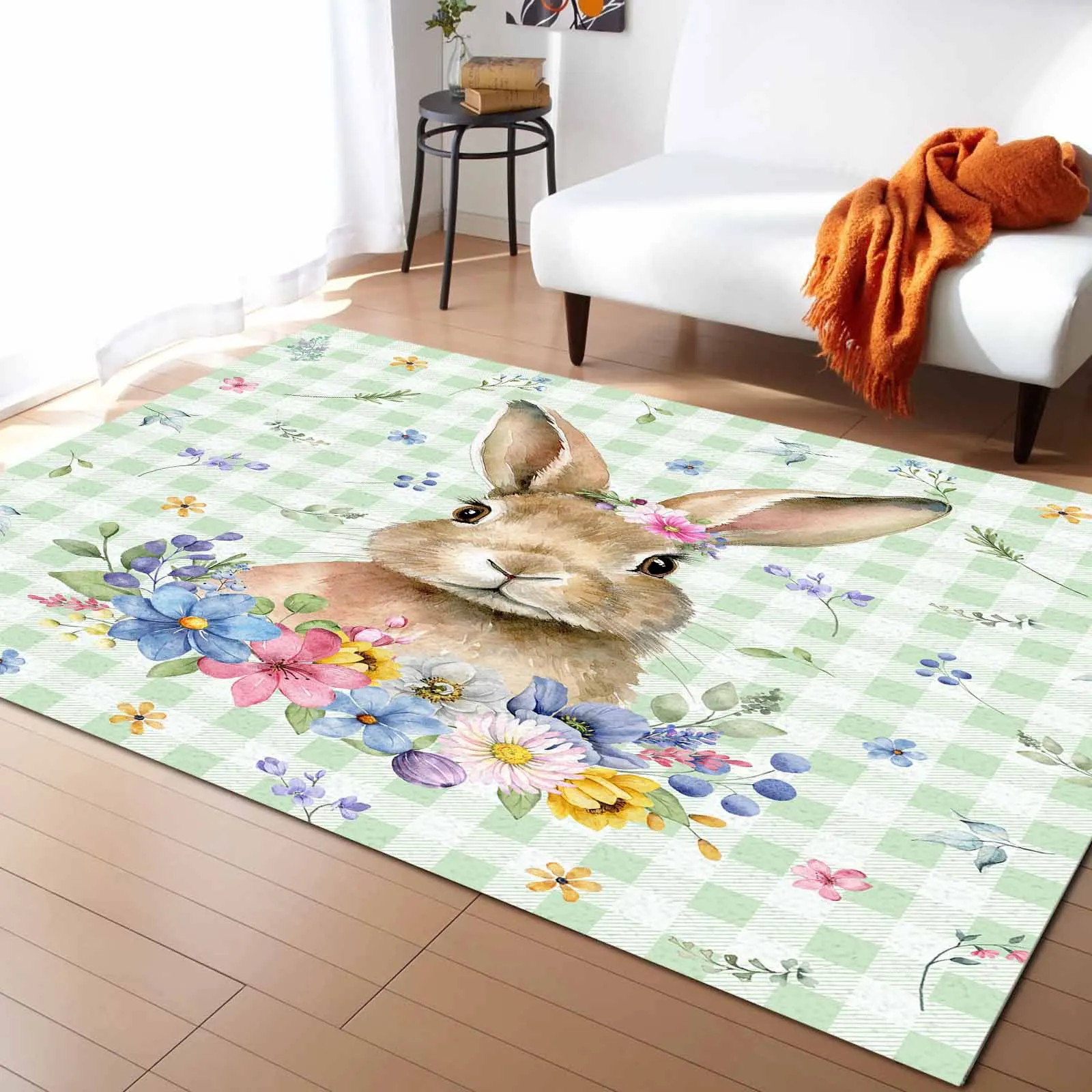 

Easter Flower Egg Rabbit Living Room Floor Mat Children's Bedroom Bedside Carpet Kitchen Door