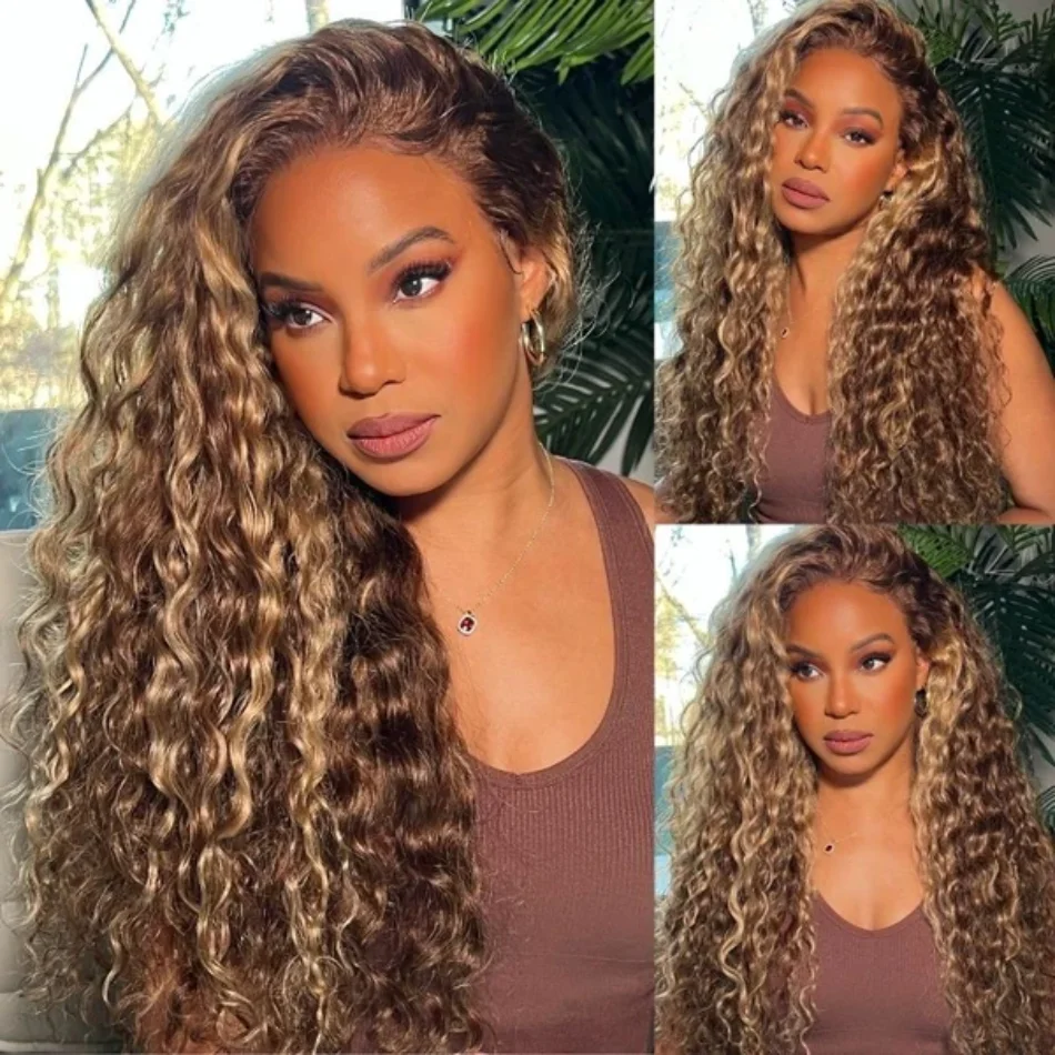 

UNice Hair 13x4 Ombre Highlight Lace Front Wig Honey Blonde Brown Water Wave Frontal Wigs Human Hair Glueless for Black Women