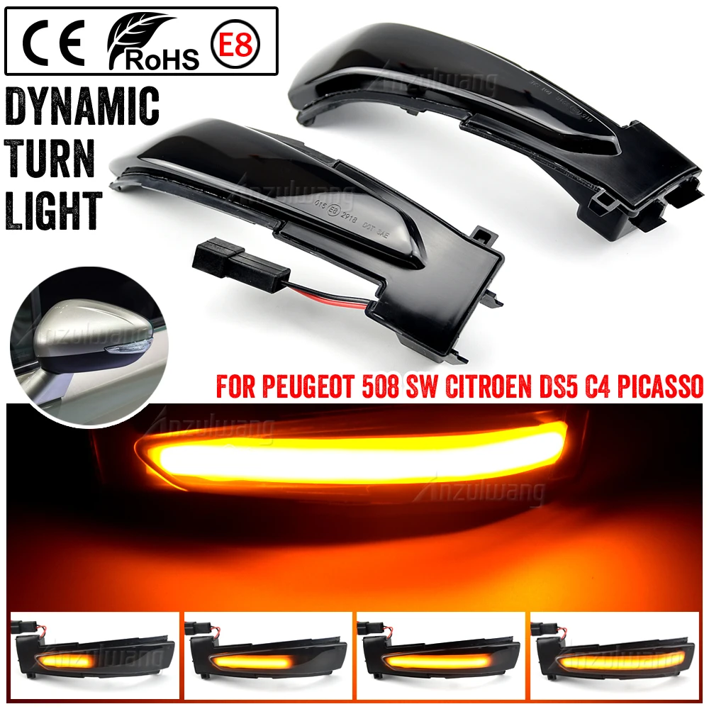 

2PCS LED Dynamic Turn Signal Light For Peugeot 508 SW For Citroen DS5 C4 Grand Picasso II Flashing Indicator Sequential Blinker