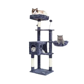 SucceBuy Cat Tree for Indoor Cats Cat Tower with Cat Condo Sisal Scratching Post HammockTop Perch Jumping Platforms Dark Grey 1