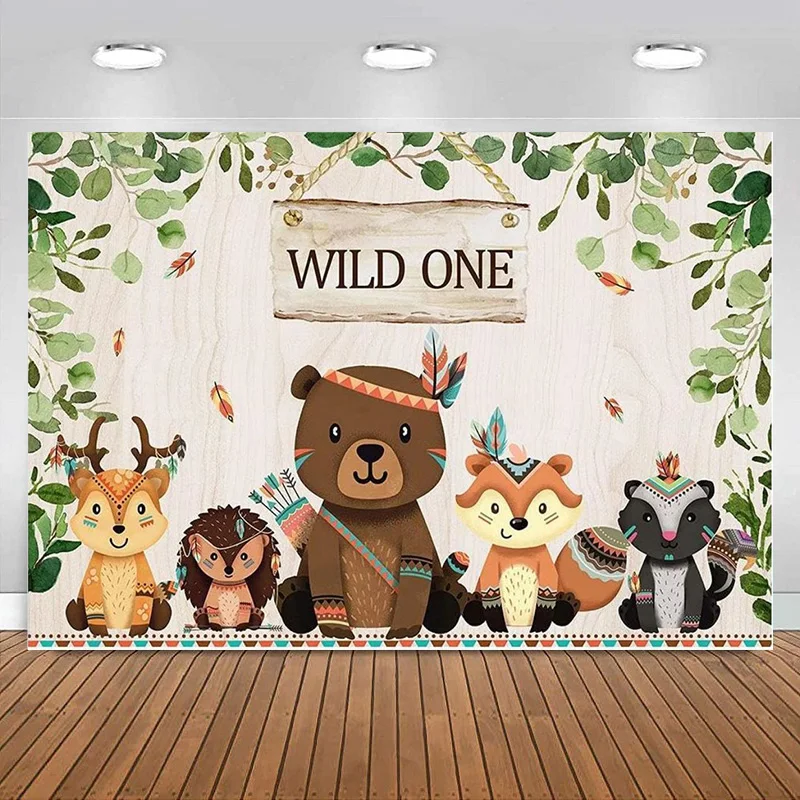 Ragazzi Happy 1St Birthday Party Sfondo Tribal Woodland Kids Background Jungle Animal Forest Decorations Photography Banner