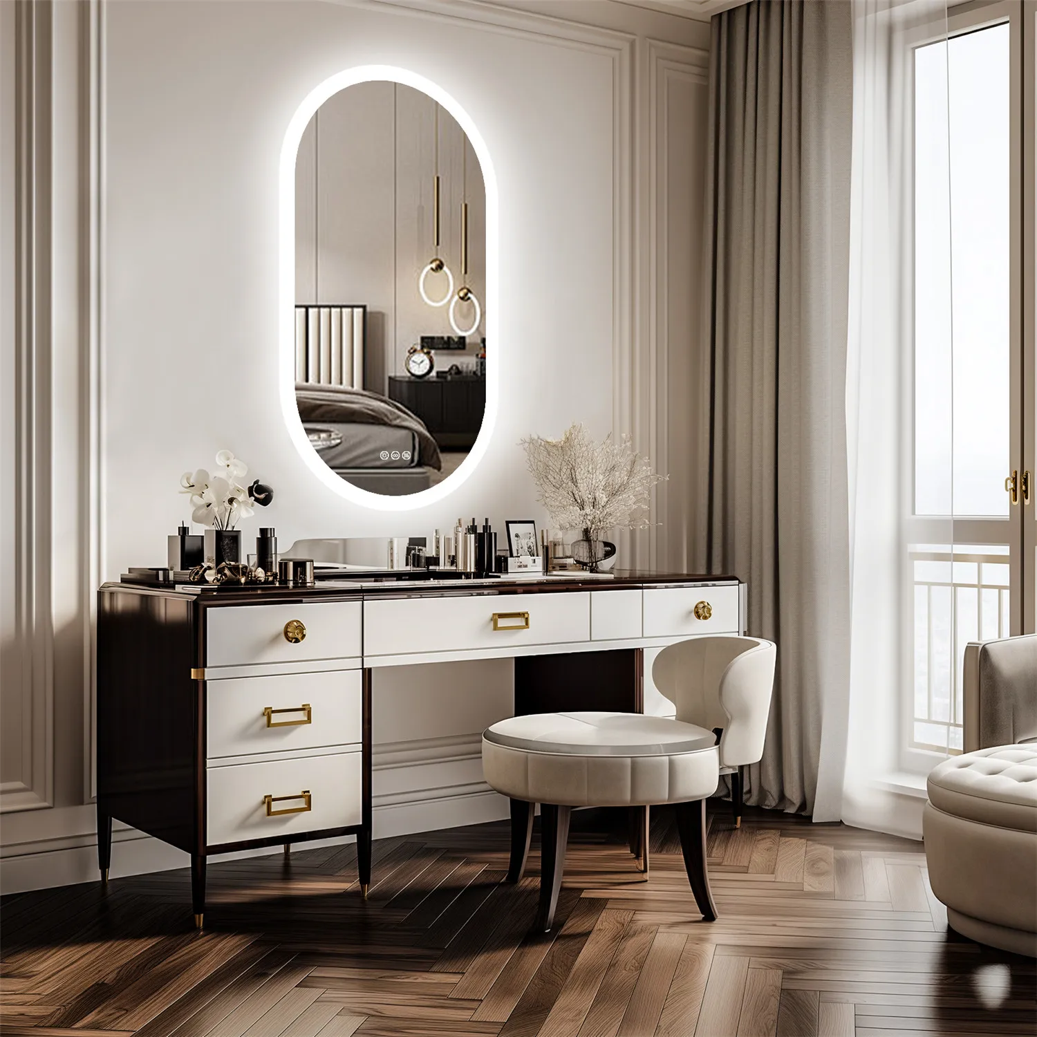 Backlit Smart LED Bathroom Mirror: Oval Dimmable 3 Colors Anti-Fog Mirrors with Light Memory - IP65 CRI95 Large Wall Mounted 4