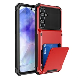 Heavy Duty Armor Wallet Phone Case with Card Slots and Back Cover for Samsung A26 5G (Fgck-Red)