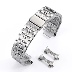 Sleek Curved End Stainless Steel Watchband with Folding Buckle - 22mm (Silver)