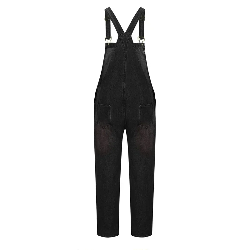 Spring/summer men's jeans small leg suspenders one-piece high-waisted solid color plus size personality blue long suspenders