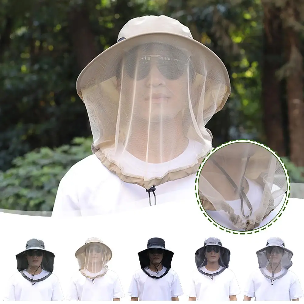 Outdoor Fishing Hats Mosquito-proof Men's Face-covering Mesh Insect-proof Big Hats Sunscreen Breathable Anti-bee Masks Eave M4R1