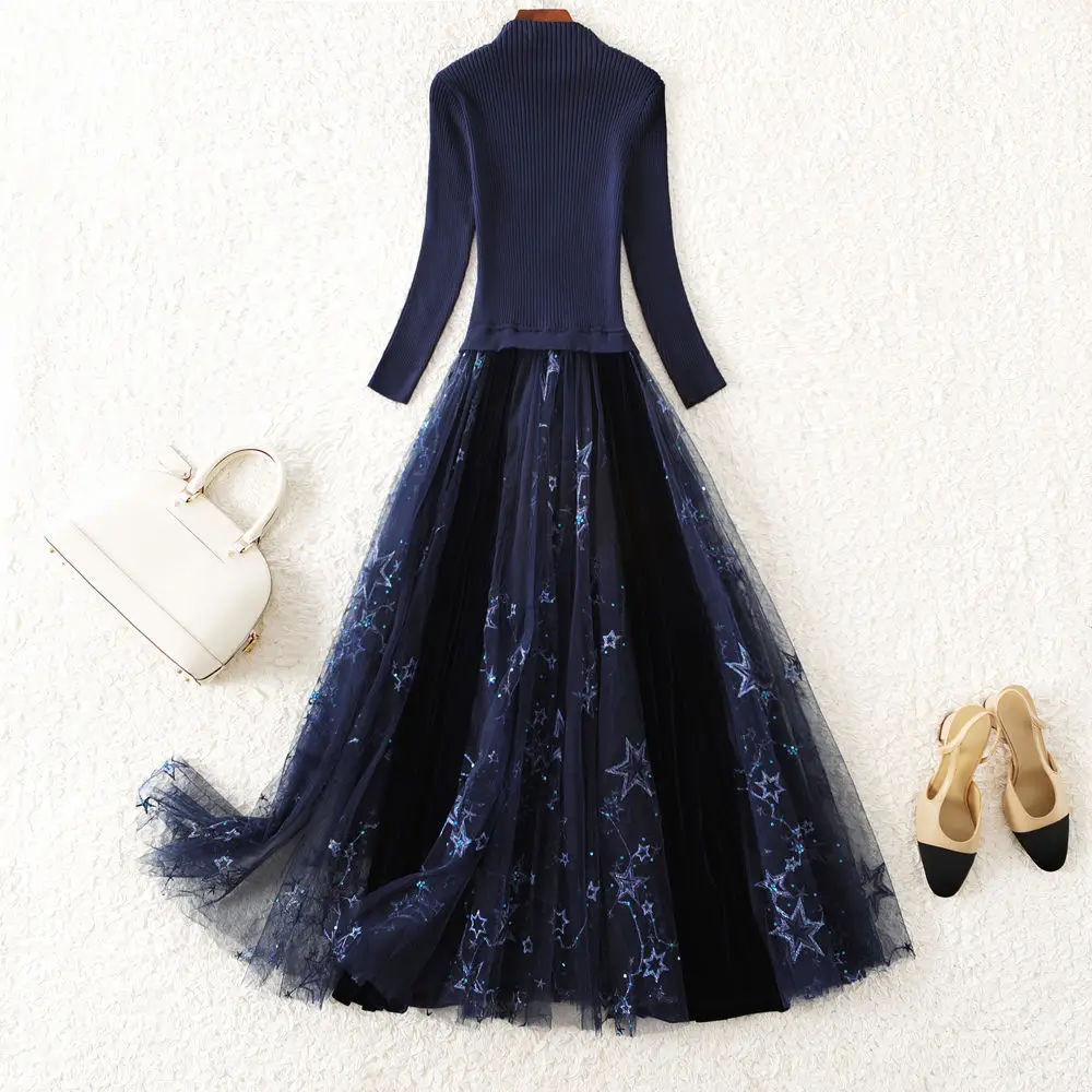 

Female Knitted Bodycon Dress Elegant Pullover Women Sweater Vestidos Flower Lace Dress 2023 Spring Autumn Slim Clothes U20