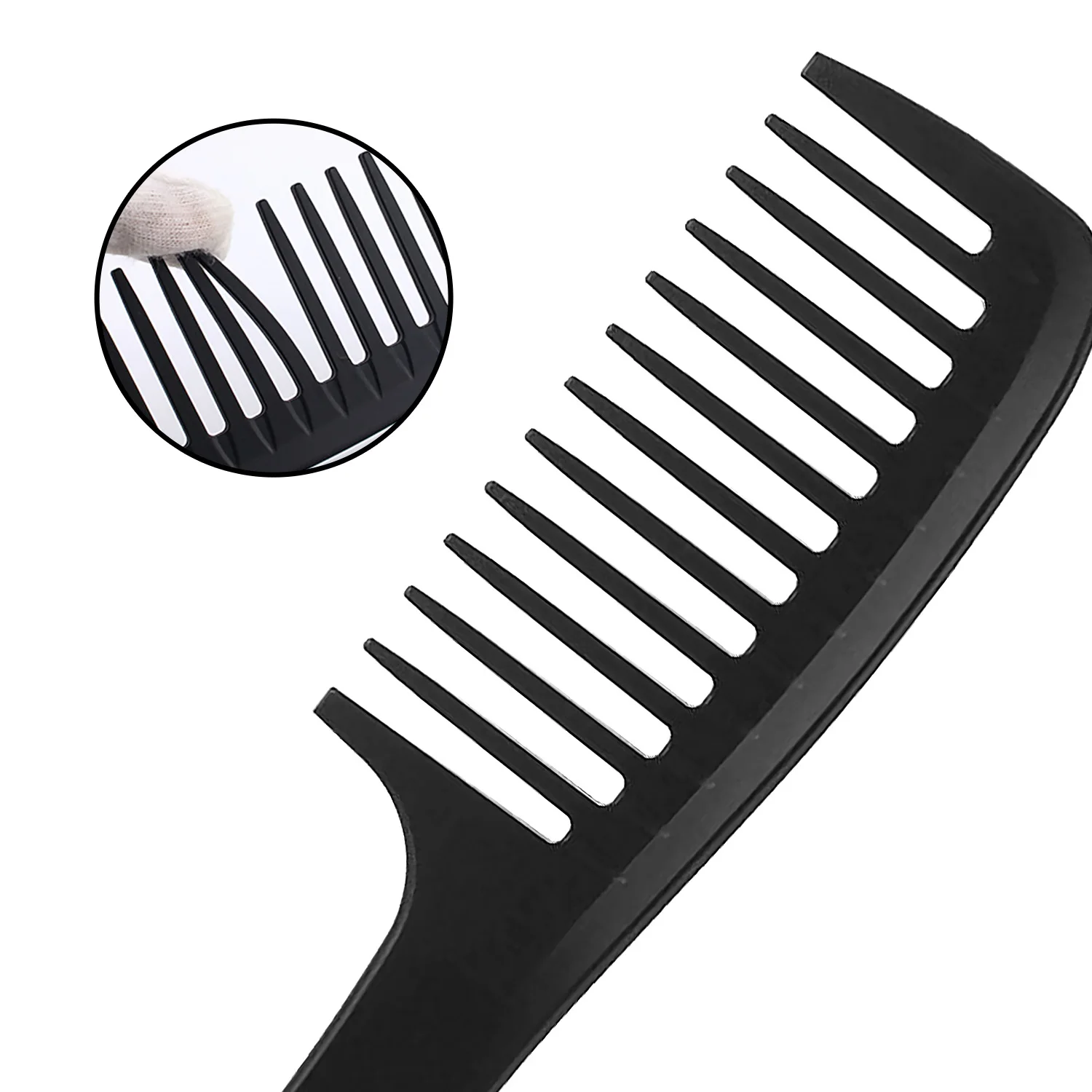 Black 2PC Large Teeth Comb Handle with Hole Smooth Surface Big Knife Comb Professional Salon Barber Hair Hairdressing Combs 4