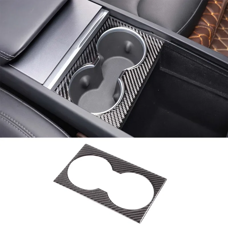 

For Tesla Model 3 2023-2024 Soft Carbon Fiber Car in The Control Cup Holder Water Cup Panel Cover Trim Stickers Car Accessories