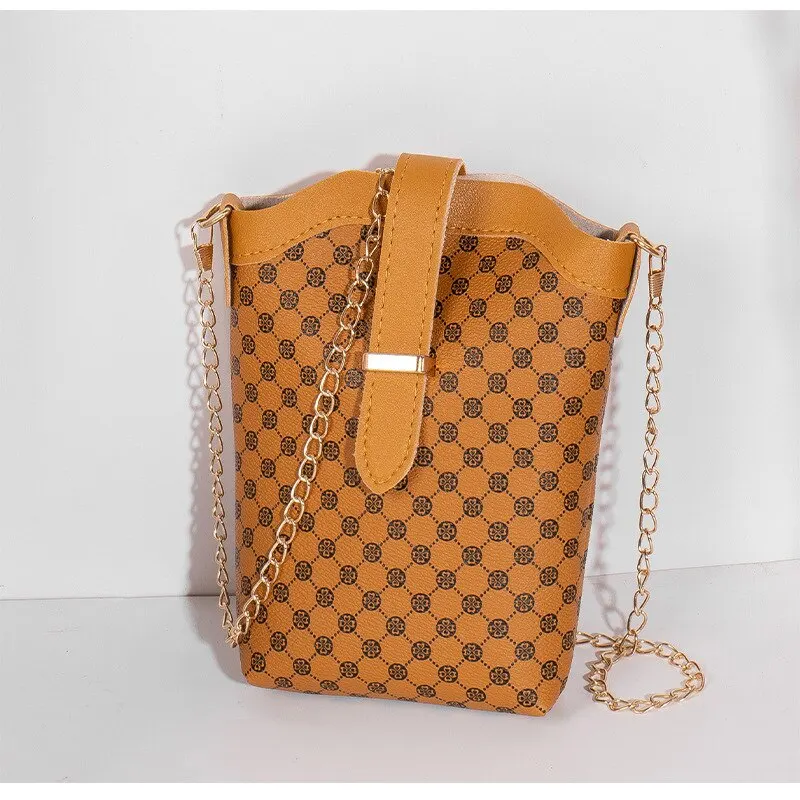 S6abd1722983044a588e3c90cd3c05c9fq New Fashion Plaid Polka Dot Print Single Shoulder Bag Casual Oblique Chain Crossbody Mini Small Bucket Bag Mallzona