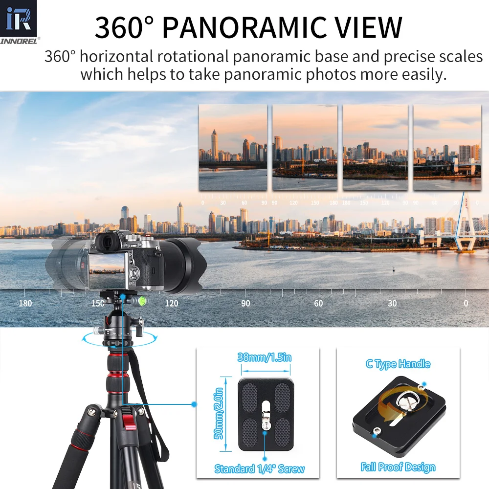 INNOREL D36 Low Profile Ball Head 360° Panoramic Camera Tripod Head Dia 36mm for Monopod,DSLR Cameras,Camcorder Load 16kg