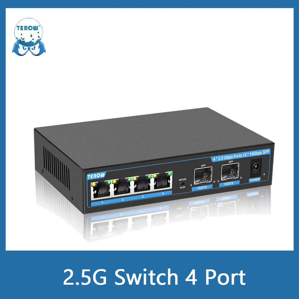 

Terow 4 Port 2.5G Switch Ethernet RJ45 Port 10G SFP Gigabit Switch 2500mbps Plug and play unmanaged 2.5gbps switch for ip camera