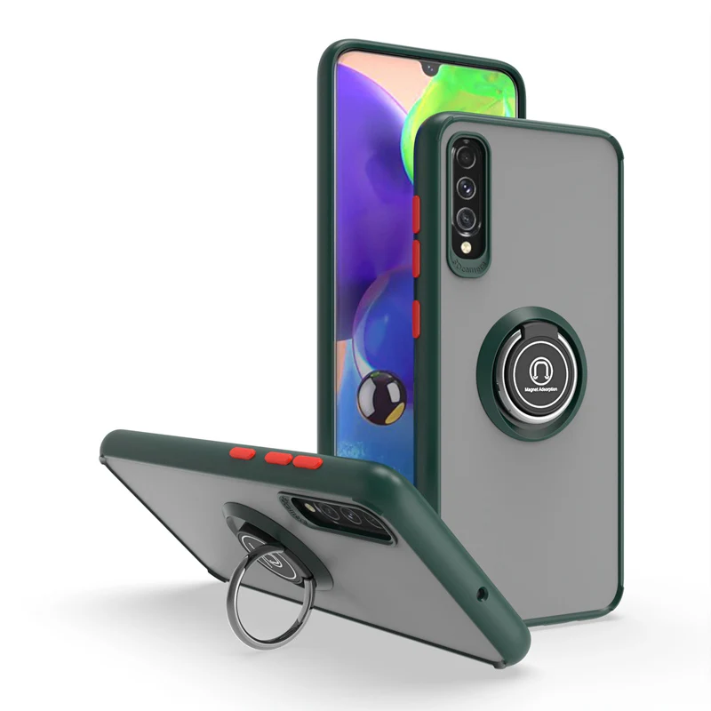 KEYSION Fashion Matte Case für Samsung A70 A50 A50S Transparenter Ringständer Stoßfeste Handyhülle für Galaxy A40 A30 SA_voghion.com