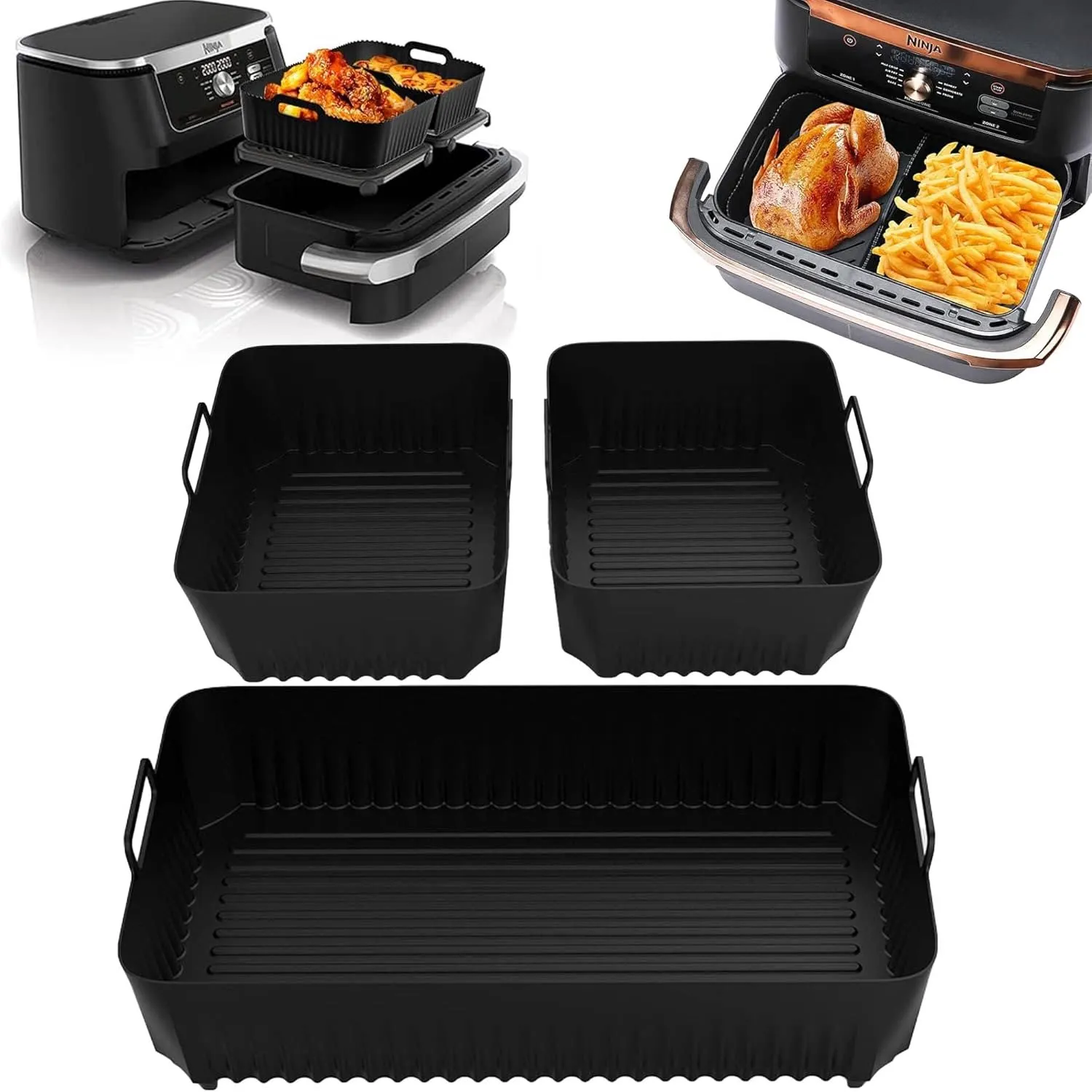Large Silicone Air Fryer Liners for Dual Basket Air Fryers, 10.4L with 5.2L Set