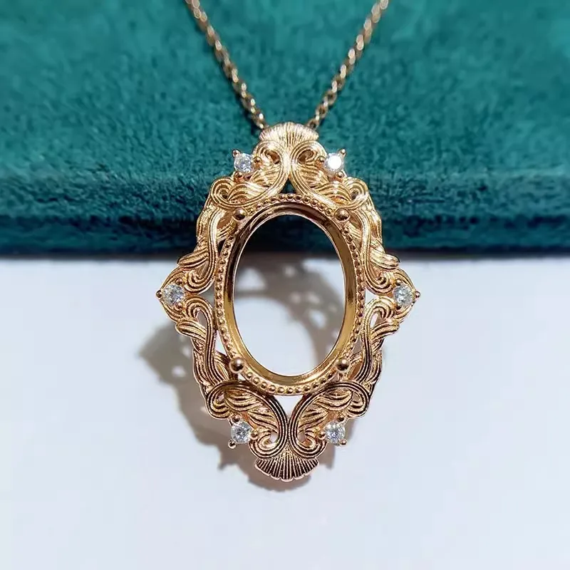 MeiBaPJ 10mm*14mm Elliptic Stone DIY 925 Silver Holder Fashion Pendant Necklace Empty Setting Fine Wedding Jewelry for Women