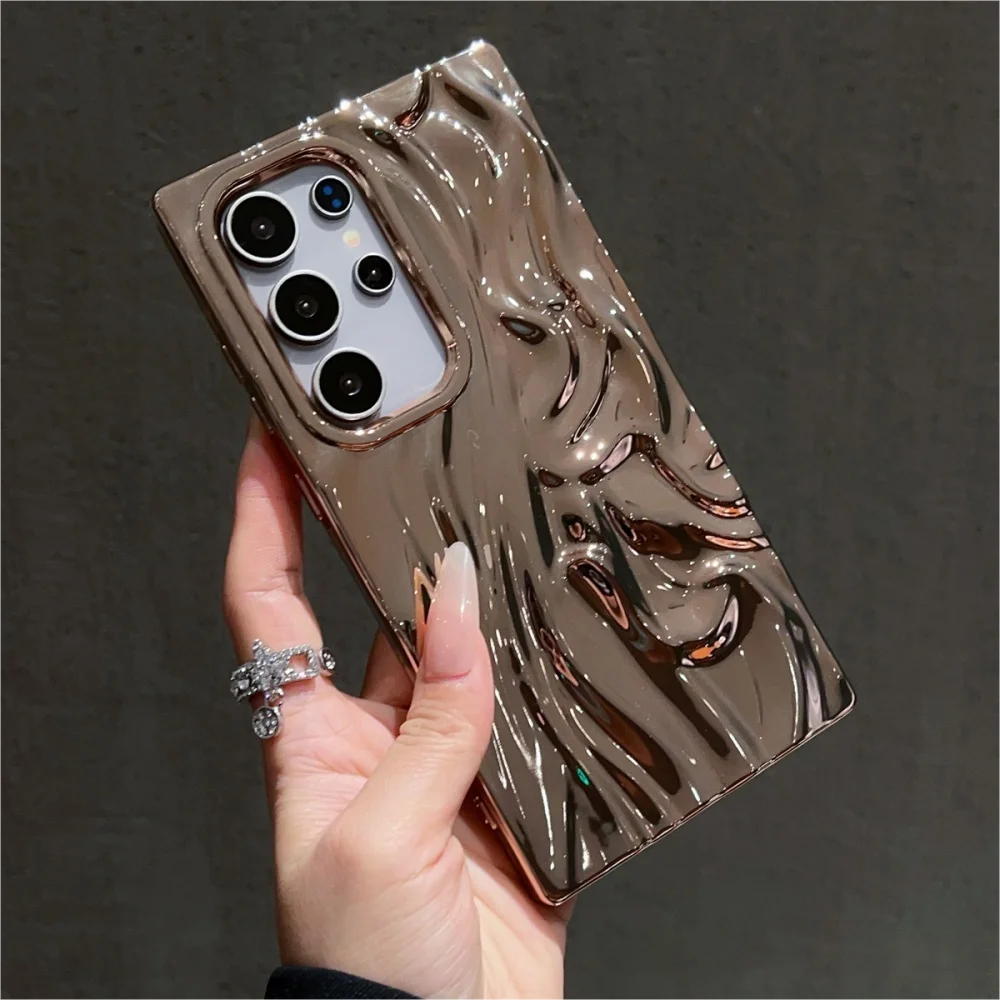 Glossy Plating Phone Case with Matte 3D Wave Design
