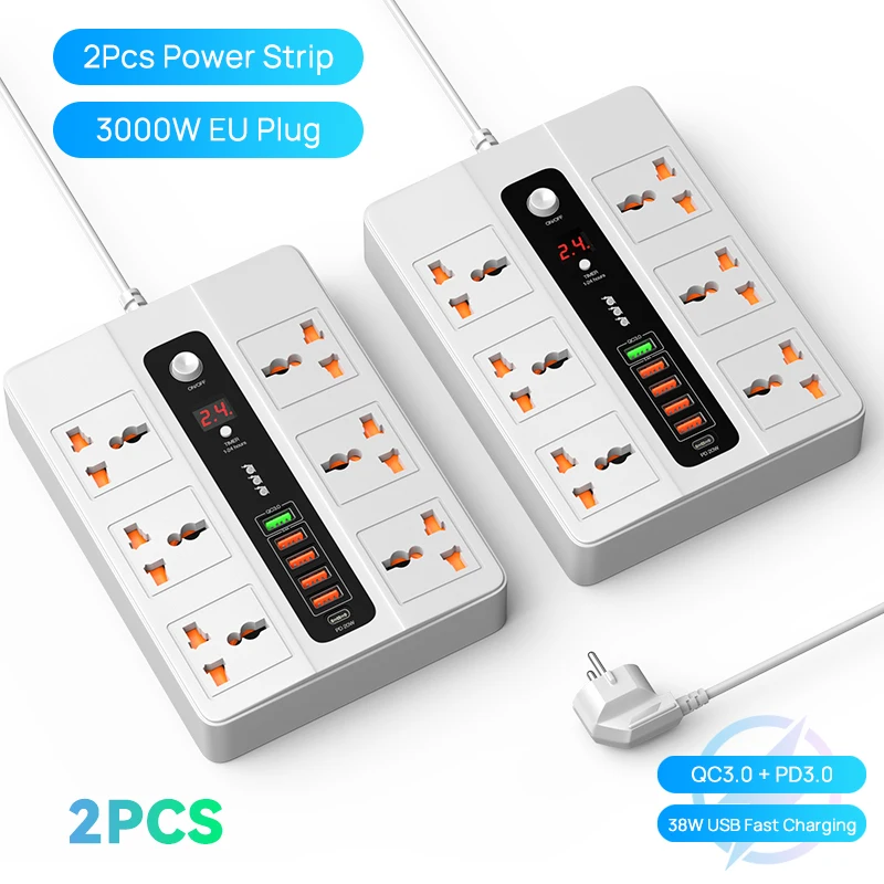 Câble d'extension électrique universel avec ports USB, multiprise,  minuterie, rallonge de prise, adaptateur de chargeur USB, maison, 3000W -  AliExpress