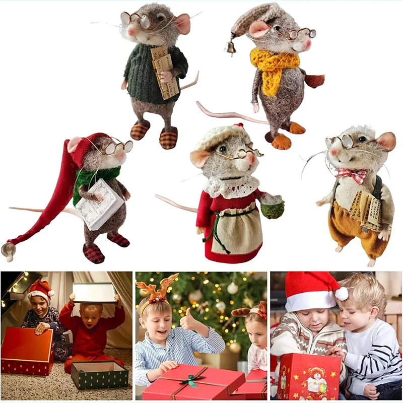 Cute Needle Felted Mouse Kit Mini Handmade Needle Felt Mice Winter Christmas Felted Mouses Christmas Wool Felt Kids Gift