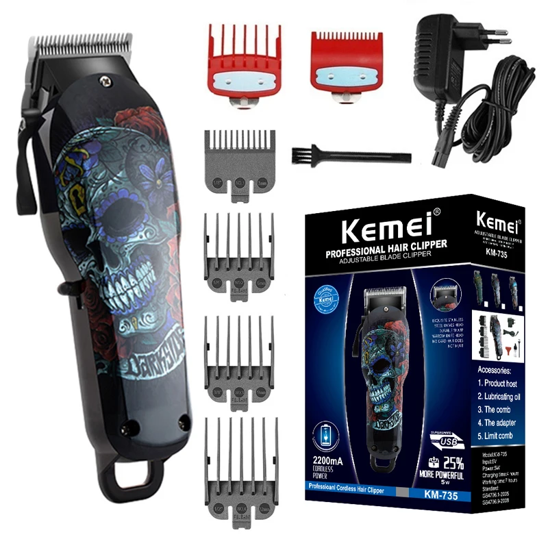 Kemei Cordless hair clipper professional hair trimmer men electric powerful beard hair cutting machine lithium battery 100v-240v