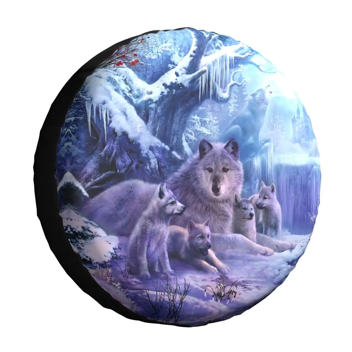 Car Tire Covers American Bear Full Moon Woods Mountains Black 30 to 31 Inch - 1