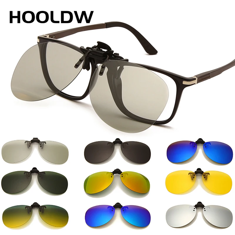 

Мужские солнцезащитные очки для вождения HOOLDW, поляризационные фотохромные солнцезащитные очки с клипсой для женщин и мужчин, очки ночного видения с антибликовым покрытием, UV400