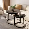 Round Nesting Coffee Table Side Set of 2 End Tables for Living Room Bedroom Balcony,Faux Marble Wooden Table 23.6IN Accent Large 6