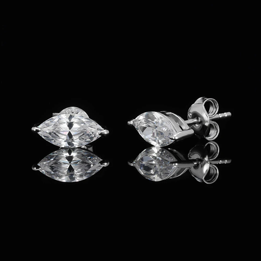 0.5-2carat Moissanite Stud Earrings for Women Marquise Cut Diamond Earring with GRA Certificates 925 Sterling Silver Ear Studs