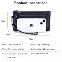 Women's Wristlet Clutch Purse Genuine Leather Clutch Cellphone Smartphone Long Wallet Vintage Purse Travel Double Zip Wristlets - Image 4