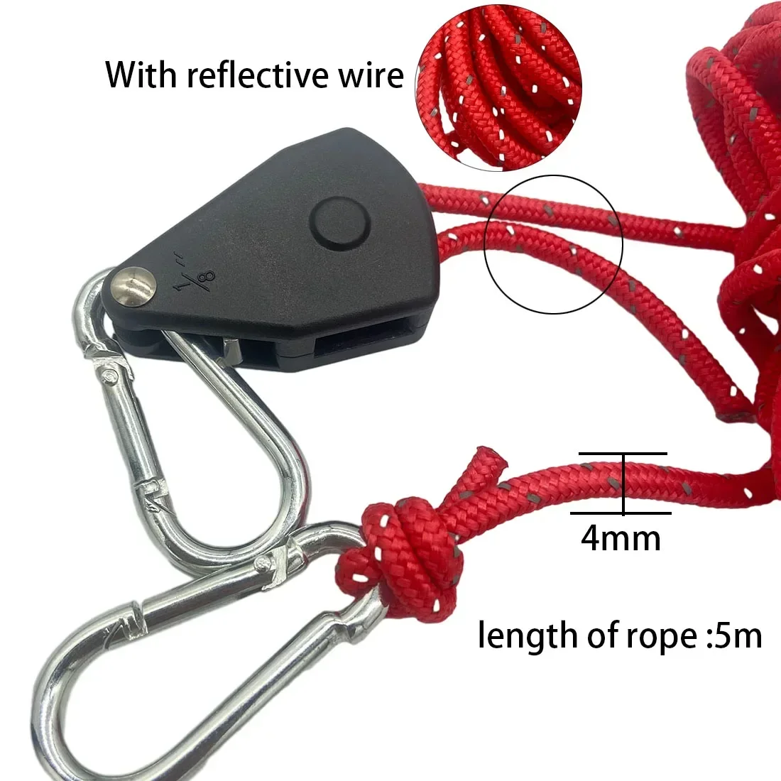 Reflective Camping Tent Wind Rope Tarp Tie Down Tightener Fastening Pulley Ratchet Awning Rope Hook Buckle 9 Colors 5m outdoor tent ropes camping tent accessories