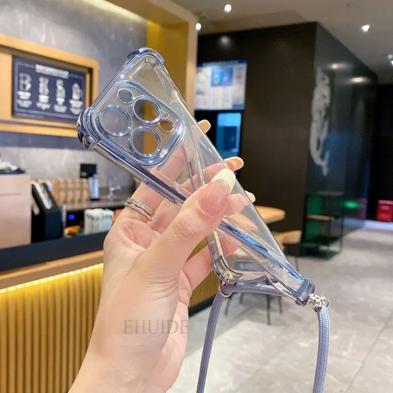 Clear Strap Crossbody Shockproof Plating Case with Lanyard Cord