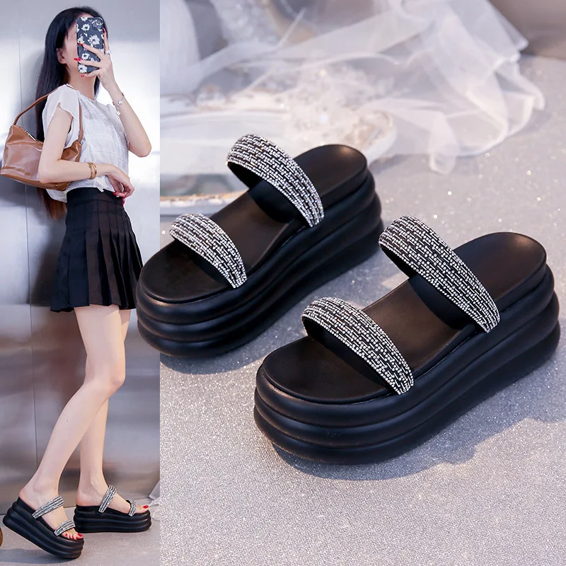 

Туфли женские на низком каблуке, шлепанцы, резиновая ткань, круглый носок, круглый носок, римские, без каблука, летняя обувь, 2024