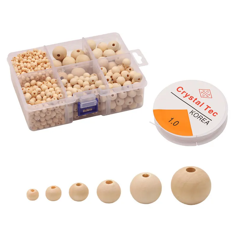 

1105 шт./коробка, круглые деревянные бусины, 6/8/10/12/16/20 мм