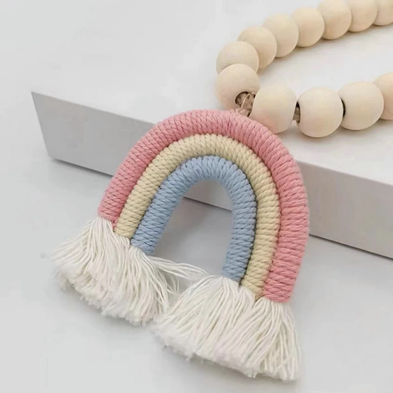 2pc Boho Bead Garlands Curtain Tiebacks Rainbow Tassel Wood Bead Curtain Rope Holdback Farmhouse Holders For Drape Decor curtain tiebacks curtain holder curtain accessories