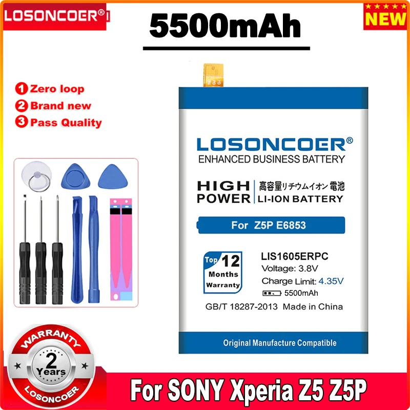 

LOSONCOER 5500mAh LIS1605ERPC Battery For SONY Xperia Z5 Premium Z5P Dual E6853 E6883 Mobile Phone in stock