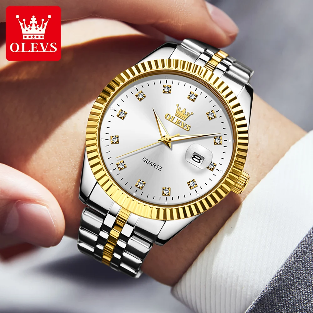 OLEVS New Mens Watches Top Brand Luxury Stainless Steel Quartz Watch for Men Sports Waterproof Date Wristwatch Relogio Masculino