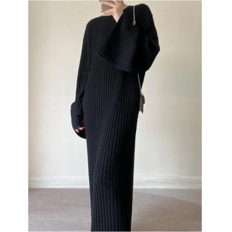 

To * * me23 Autumn and Winter New Product Paper Piece Human Minimal Slouchy Loose Twisted Flower Knitted Long Sweater Skirt Wool