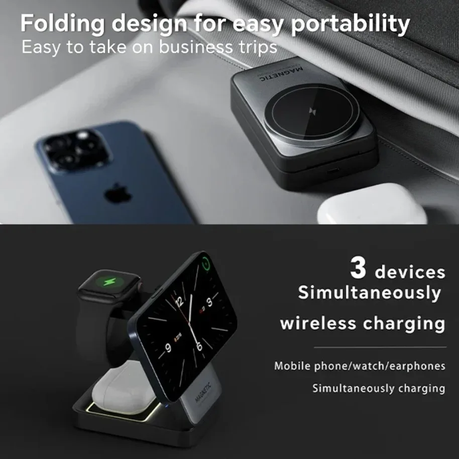 Foldable Magnetic Wireless Charger Stand For Magsafe iPhone 17 16 15 14 13 12 Apple Watch 2-8 Airpods Pro Fast Charging Station