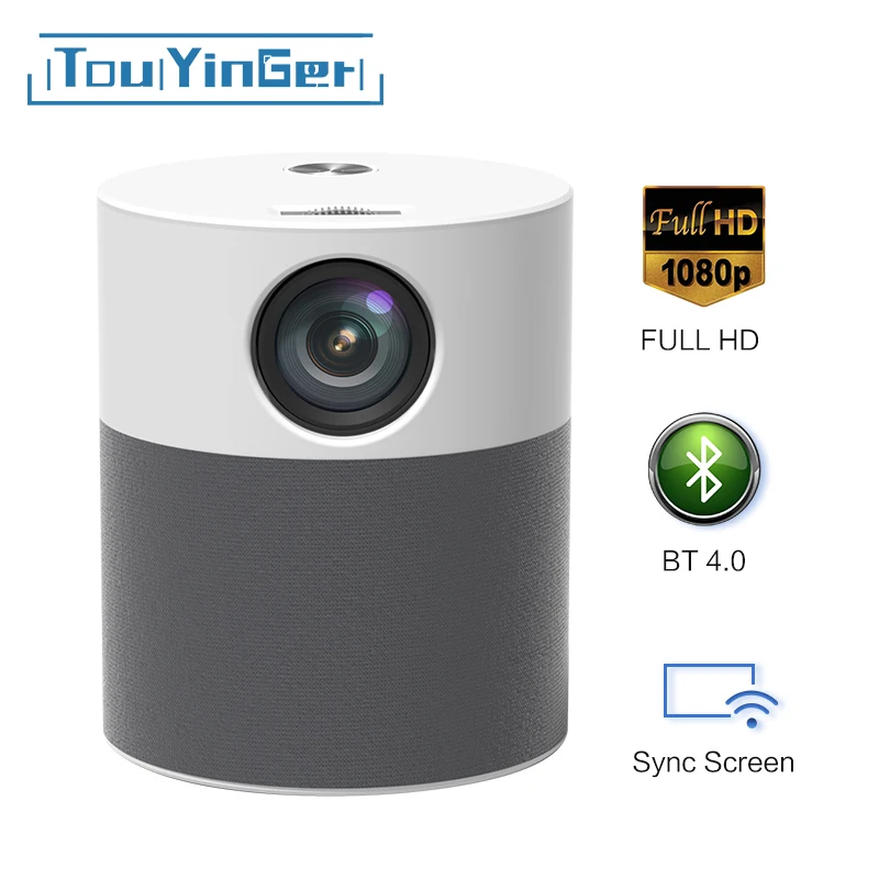 Touyinger T9 Native Full HD Portable Projector 1080P MINI Beamer Home Theater Video Movie（Android 9.0 WIFI Blutooth Keystone)