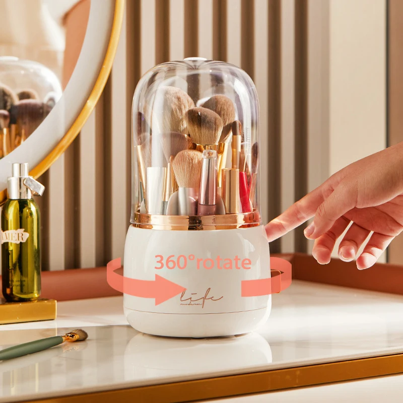 360° Rotating Makeup Brushes Holder Portable Desktop Makeup Organizer Cosmetic Storage Box Make Up Tools Jewelry Container 3