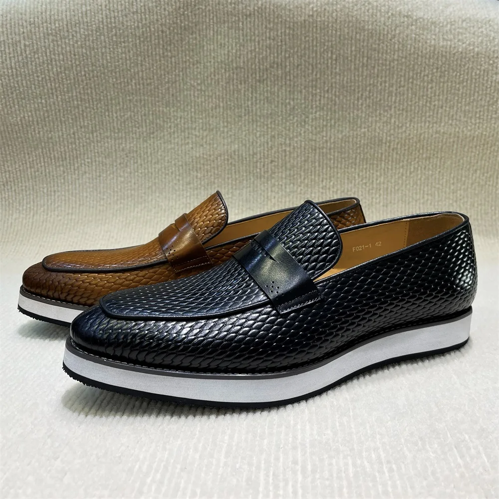 Luxury Genuine Leather Men's Slip-On Sneakers Hollow Out Breathable Business Casual Penny Loafers Flat Mocassins for Shopping