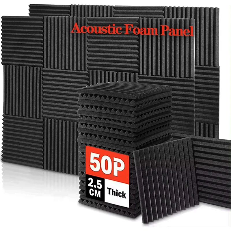 

50Pcs 30x30x2.5cm Studio Acoustic Foam Panel Soundproof Wall Noise Protective Foam Sound Absorption Treatment Panel KTV Room