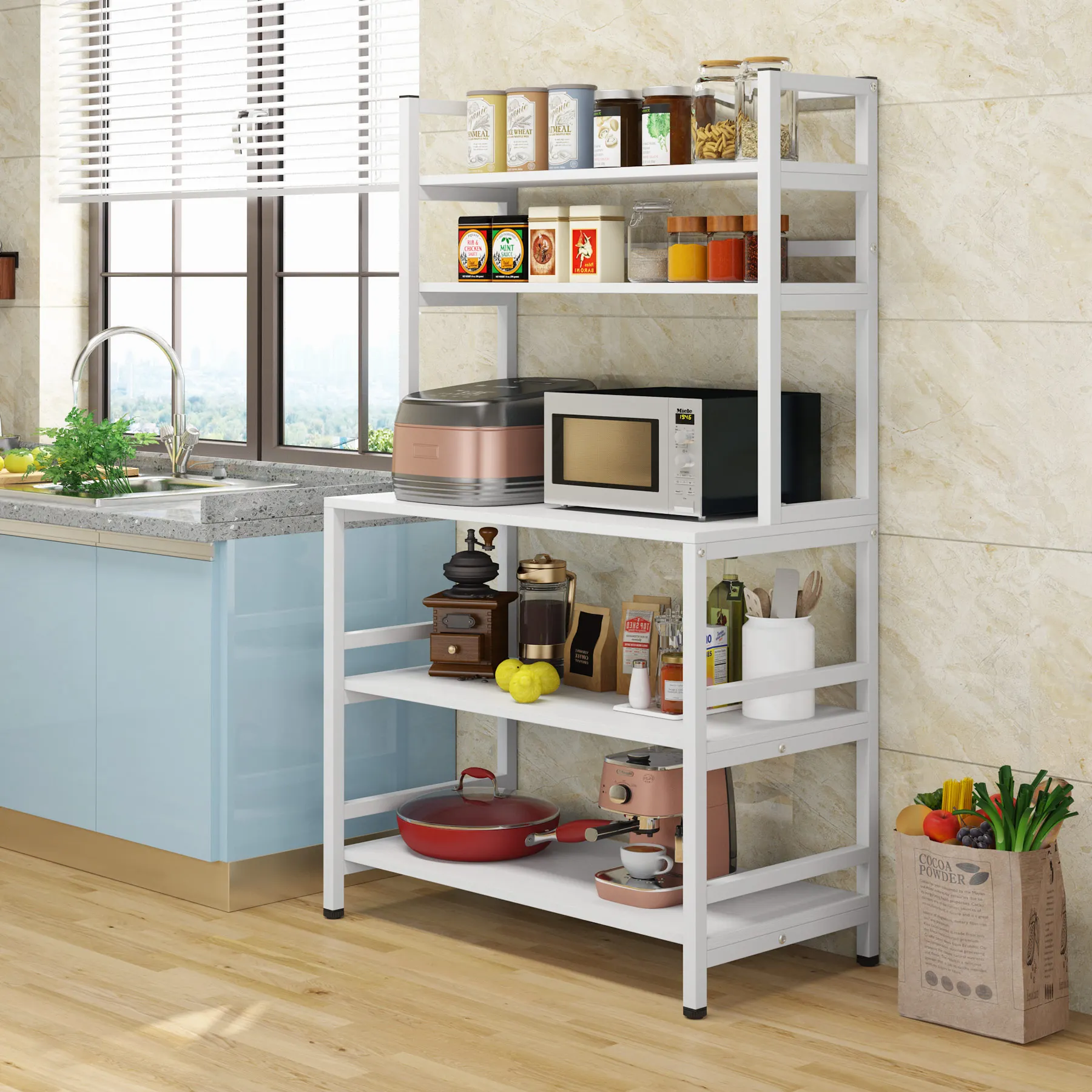 6-Tier Kitchen Bakers Rack with Hutch, Industrial Microwave Oven