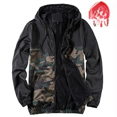 Camouflage men's jacket, work clothes, hood, color matching new youthful shrimp skin_mkmklike.com