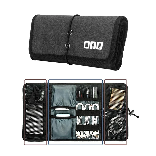 Electronic Organizer Cord Pouch, Travel Cable Charger Phone Accessories Bag Organizer Roll up Tech Carrying Case for USB Cables 1