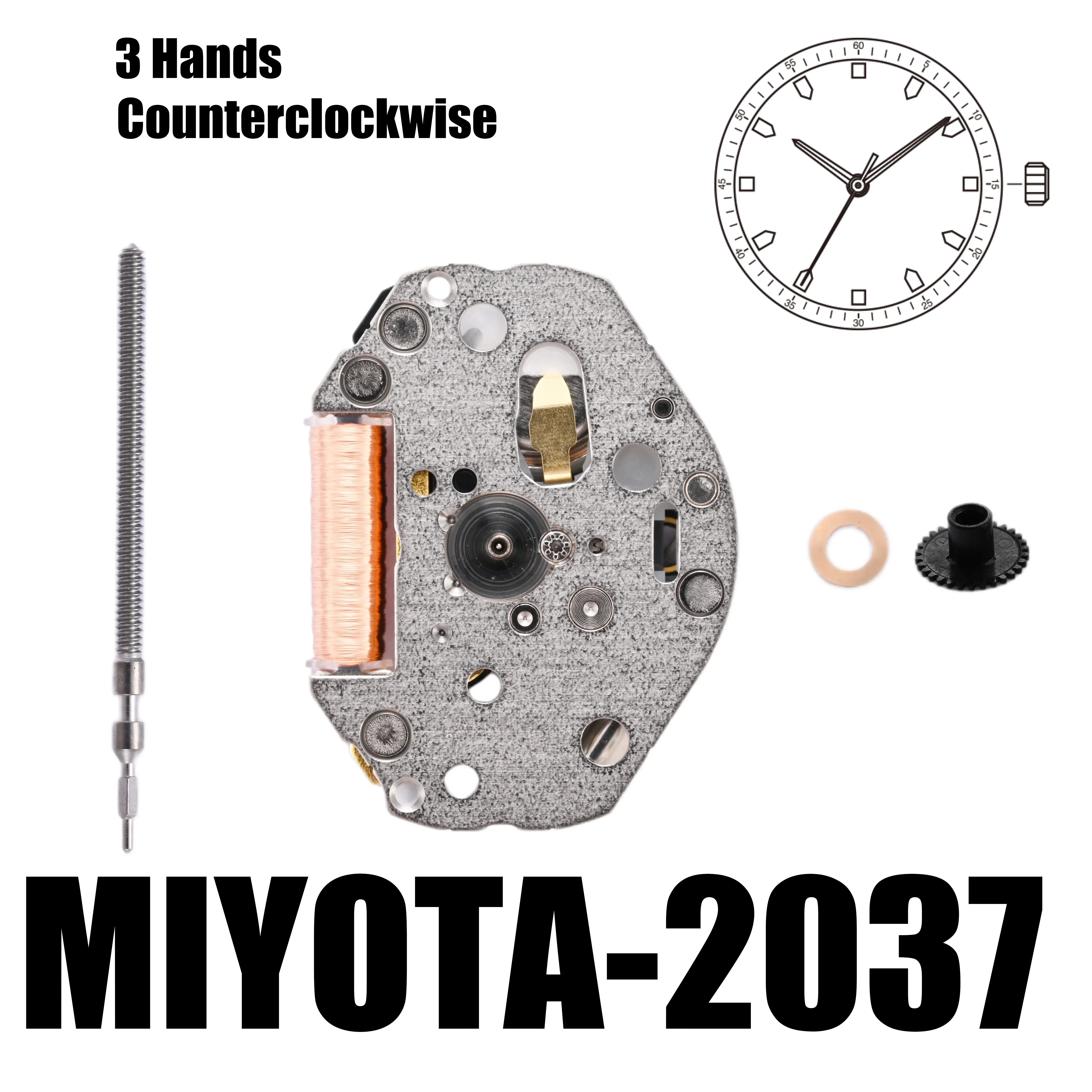 

Miyota 2037 Standard Movements MIYOTA Watch Movement Cal.2037/3 Hands Counterclockwise Movement Size:6 3/4×8'''Heigh:3.15mm