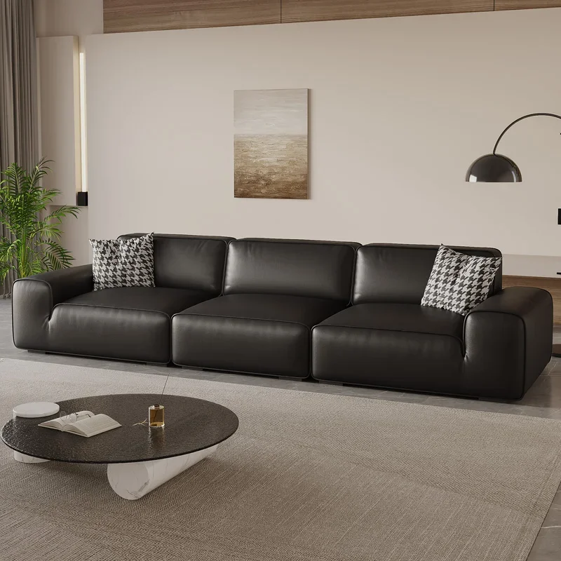 

Italian Black Sofa Leather Soft Wooden Folding Back Rest Armrests Office Armsofa Shape Living Room Canape Salon Decor Furniture