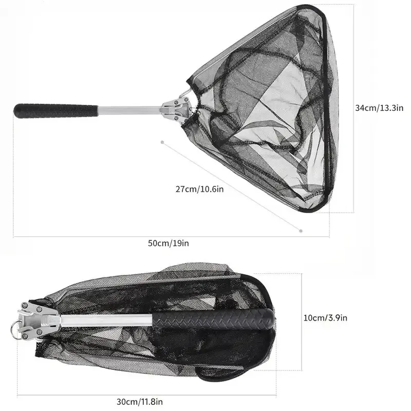 Filet de pêche pliable triangulaire aluminium léger et durable noir outil pratique portable